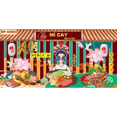 Tranh dán tường 3D vải lụa Quán nướng gà rán mỳ cay - Dán keo, giá 177.000 VNĐ