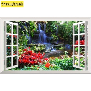 Tranh dán tường giả cửa sổ phong cảnh màu sắc - Thiết kế hiện đại, giảm giá 23% chỉ 40.949đ