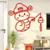 Tranh dán tường mica Năm Tỵ Rắn Happy Lucky - Trang trí Tết, năm mới, phòng khách, hoa mai đào