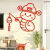 Tranh dán tường mica Năm Tỵ Rắn Happy Lucky - Trang trí Tết, năm mới, phòng khách, hoa mai đào 3