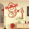 Tranh dán tường mica Năm Tỵ Rắn Happy Lucky - Trang trí Tết, năm mới, phòng khách, hoa mai đào 4