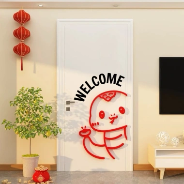 Tranh dán tường mica Năm Tỵ Rắn Happy Lucky - Trang trí Tết, năm mới, phòng khách, hoa mai đào 5