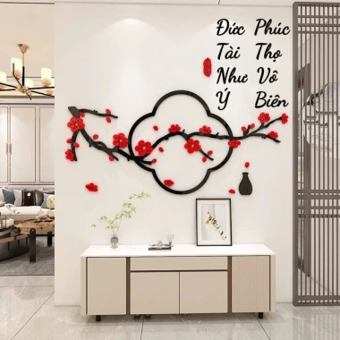 Tranh dán tường mica phúc ngang cá chép tài lộc hoa đào mai - Phòng khách Tết 2.024 6