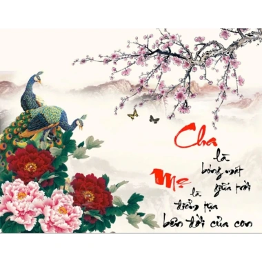 Tranh dán tường thư pháp chữ Cha Mẹ - Vải lụa, keo dán kèm, giảm còn 75.000đ