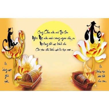 Tranh dán tường thư pháp chữ Cha Mẹ - Vải lụa, keo dán kèm, giảm còn 75.000đ