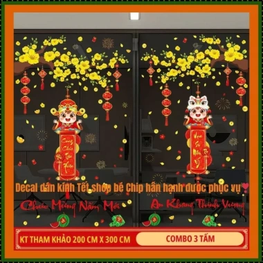 Tranh Decal Dán Kính Tết 2.026 - Cành Mai, Câu Đối Chữ Việt - Giá 50.000đ
