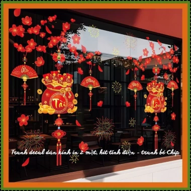 Tranh Decal Dán Kính Tết 2.026 - Cành Mai, Câu Đối Chữ Việt - Giá 50.000đ