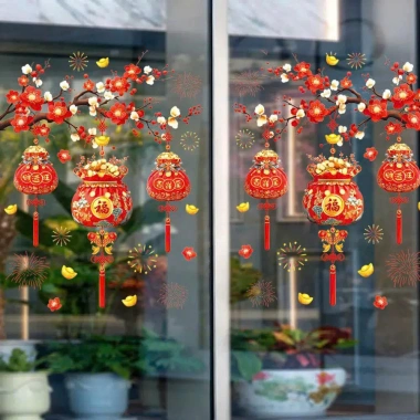 Tranh Decal Dán Kính Tết 2.026 - Cành Mai, Câu Đối Chữ Việt - Giá 50.000đ