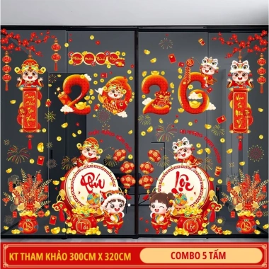 Tranh Decal Dán Kính Tết 2.026 - Cành Mai, Câu Đối Chữ Việt - Giá 50.000đ