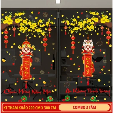 Tranh Decal Dán Kính Tết 2.026 - Cành Mai, Câu Đối Chữ Việt - Giá 50.000đ