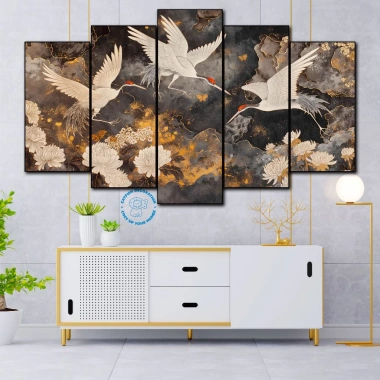 Tranh Ghép 5 Dán Tường Hạc Thọ Thiên Tuế 3D - Formax Tráng Gương, Decor Phòng, Giá ưu đãi 127.500₫ 2