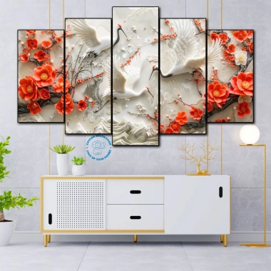 Tranh Ghép 5 Dán Tường Hạc Thọ Thiên Tuế 3D - Formax Tráng Gương, Decor Phòng, Giá ưu đãi 127.500₫ 3