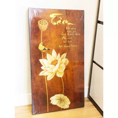Tranh Hoa Sen Canvas Chữ Thư Pháp Tâm Phúc An - Trang trí phòng khách, phòng thờ, phòng thiền, giá ưu đãi 169k