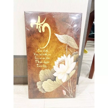 Tranh Hoa Sen Canvas Chữ Thư Pháp Tâm Phúc An - Trang trí phòng khách, phòng thờ, phòng thiền, giá ưu đãi 169k