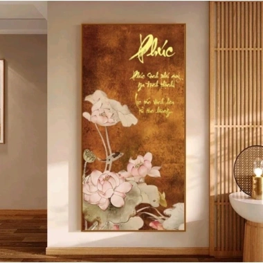 Tranh Hoa Sen Canvas Chữ Thư Pháp Tâm Phúc An - Trang trí phòng khách, phòng thờ, phòng thiền, giá ưu đãi 169k