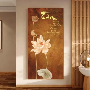 Tranh Hoa Sen Canvas Chữ Thư Pháp Tâm Phúc An - Trang trí phòng khách, phòng thờ, phòng thiền, giá ưu đãi 169k
