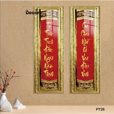 Tranh Hoành Phi Câu Đối Treo Phòng Thờ Tráng Gương Viền Vàng Cao Cấp 24H Decor