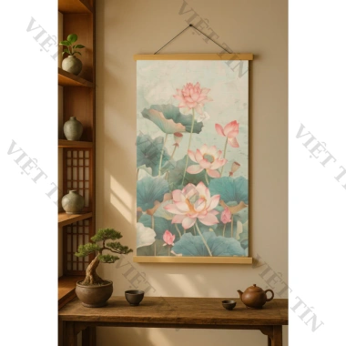 Tranh Mành Trúc Hoa Sen In UV - Phong Thủy Phòng, Giảm 22% Chỉ 177.750 VND