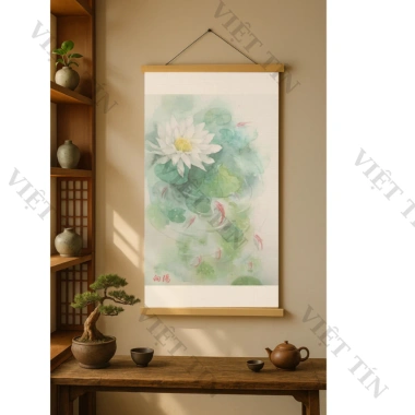 Tranh Mành Trúc Hoa Sen In UV - Phong Thủy Phòng, Giảm 22% Chỉ 177.750 VND