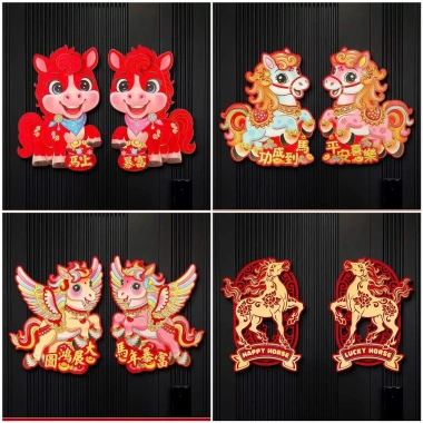 Tranh ngựa decor Tết Bính Ngọ 2.026 Cặp dán tường tặng miếng dán chỉ 60.000₫