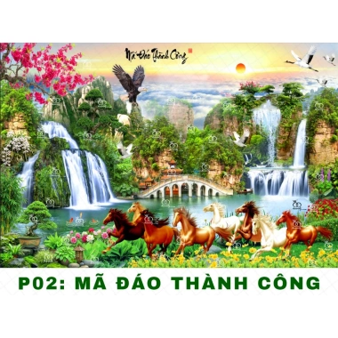 Tranh phong cảnh sơn thủy 6m - Cảnh núi non thơ mộng, phông nền lớn, giảm giá 228.000₫