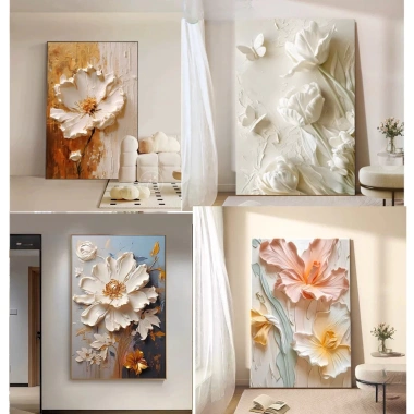 Tranh sơn dầu treo tường đơn dọc họa tiết hoa canvas - giá ưu đãi 115.290 VND