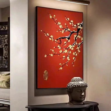 Tranh Tết hoa nên đỏ in canvas 60x90 cm - Treo tường decor giảm giá 229.000đ