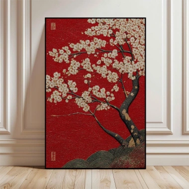 Tranh Tết hoa nên đỏ in canvas 60x90 cm - Treo tường decor giảm giá 229.000đ
