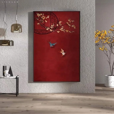 Tranh Tết hoa nên đỏ in canvas 60x90 cm - Treo tường decor giảm giá 229.000đ