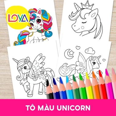 Tranh Tô Màu Bé 50 Tờ Chủ Đề Unicorn Kỳ Lân Giá Chỉ 19.900đ