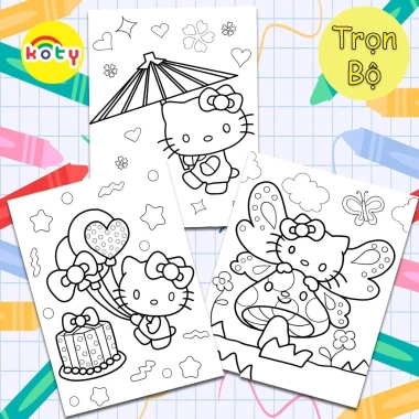 Tranh Tô Màu Hello Kitty 50 Tờ A4 A5 - Dành cho Màu Sáp và Chì, Giá 19.900 VND