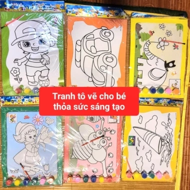 Tranh tô màu nước bé - 2 cuốn A4, màu kèm sẵn, thỏa sức sáng tạo, giá 7.600 VND