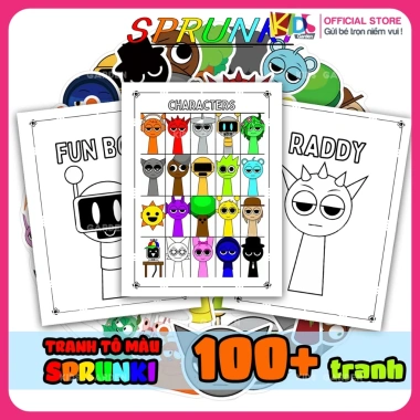 Tranh tô màu Sprunki - Sách tô màu nước cho bé gái, nhân vật hoạt hình, chỉ 20.000 VND 2