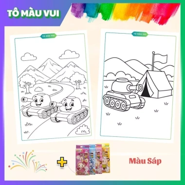 Tranh tô màu xe tăng, giấy dày A4/A5 - Đồ chơi giáo dục sáng tạo cho bé trai, 39.200₫