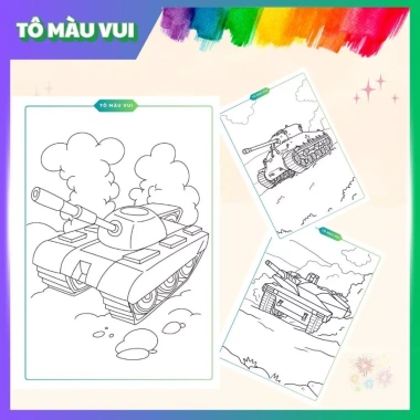 Tranh tô màu xe tăng, giấy dày A4/A5 - Đồ chơi giáo dục sáng tạo cho bé trai, 39.200₫