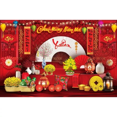 Tranh trang trí Canvas khổ lớn 4m TET09 - Phông nền Tết 2.026 giá 169k BEEKIDS