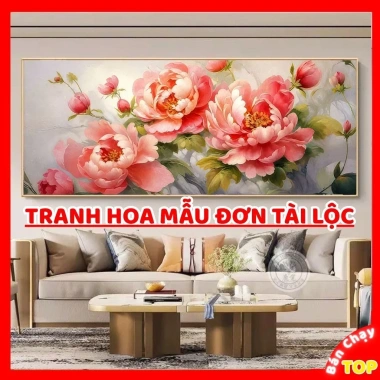 Tranh Treo Phòng Khách Hoa Mẫu Đơn Tài Lộc Phong Thủy Cao Cấp Size To May Mắn Tráng Gương Quà Biếu Tặng 660k