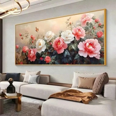 Tranh Treo Phòng Khách Hoa Mẫu Đơn Tài Lộc Phong Thủy Cao Cấp Size To May Mắn Tráng Gương Quà Biếu Tặng 660k