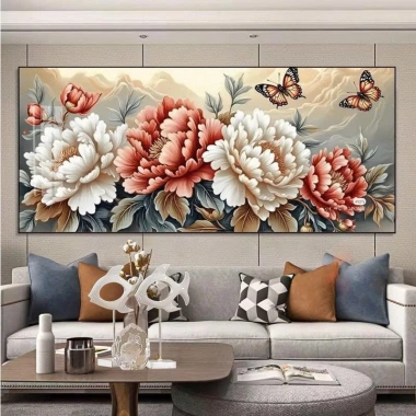 Tranh Treo Phòng Khách Hoa Mẫu Đơn Tài Lộc Phong Thủy Cao Cấp Size To May Mắn Tráng Gương Quà Biếu Tặng 660k