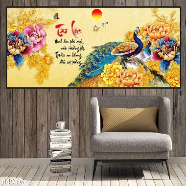 Tranh Treo Phòng Khách Hoa Mẫu Đơn Tài Lộc Phong Thủy Cao Cấp Size To May Mắn Tráng Gương Quà Biếu Tặng 660k