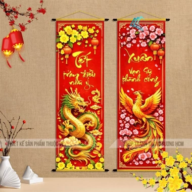 Tranh treo tường Câu Đối Tết mẫu liễn - Trang trí Tết Nguyên Đán, kèm thanh nẹp dây treo hiện đại 75.200₫