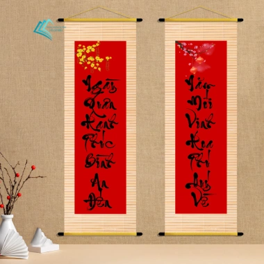 Tranh treo tường Câu Đối Tết mẫu liễn - Trang trí Tết Nguyên Đán, kèm thanh nẹp dây treo hiện đại 75.200₫
