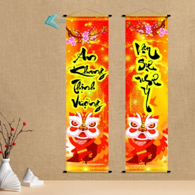 Tranh treo tường Câu Đối Tết mẫu liễn - Trang trí Tết Nguyên Đán, kèm thanh nẹp dây treo hiện đại 75.200₫