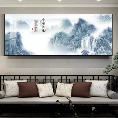 Tranh Treo Tường Thủy Mặc Sơn Hữu Tình Thác Nước Núi Non Phong Thủy Tụ Tài Phòng Khách Cao Cấp 5