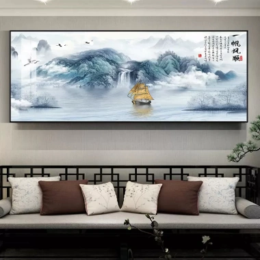 Tranh Treo Tường Thủy Mặc Sơn Hữu Tình Thác Nước Núi Non Phong Thủy Tụ Tài Phòng Khách Cao Cấp 7