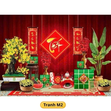 Tranh vải Phông nền Tết Bính Ngọ 2.026 - Trang trí nhà cửa, giá ưu đãi 60.000đ