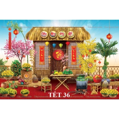 Tranh Vải Tết 3x2m3 Trang Trí Tết Năm Mới - Thảm Vải Truyền Thống Giá 199.000 VND