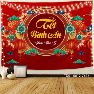 Tranh vải treo tường Backdrop Tết Nguyên Đán 2.025, Tết Bình An, Giá 85.000₫