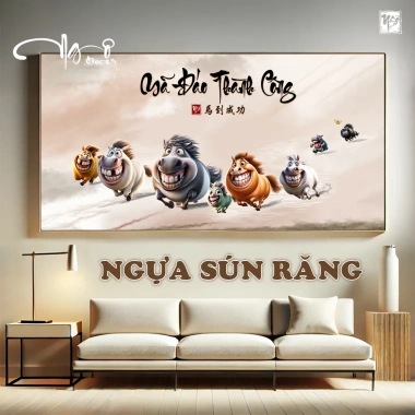 Tranh vô tri MÃ ĐÁO THÀNH CÔNG - MÃI DÉLL THÀNH CÔNG ngựa hài hước, gương bo viền, giá ưu đãi 155.000₫