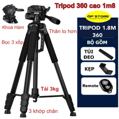 Tripod 360 Cao 1.8m/1.7m/1.4m Đa Năng - Đặt Điện Thoại & Máy Ảnh, Điều Chỉnh Cao Thấp, Thiết Kế Bền Vững 8